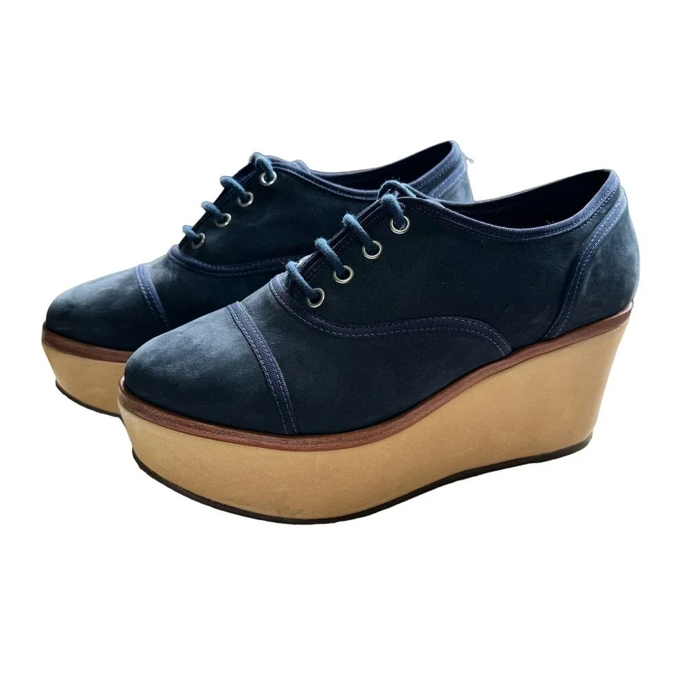 Schutz Oxford Suede Platform Blue Size 8.5 Academia Y2K